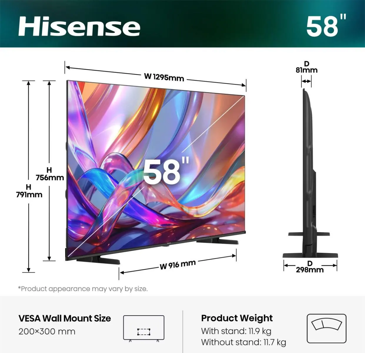 Hisense TV SET 58E7DS HSN - Smart TV 4K Ultra HD Nero 58" QLED